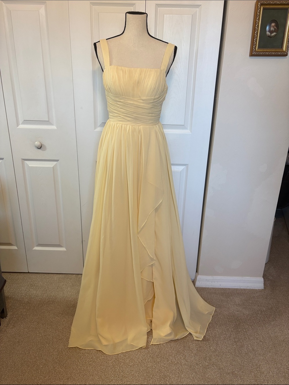 NWT Pastel Yellow Chiffon Corset Floor-Length Dress- (Size 4)